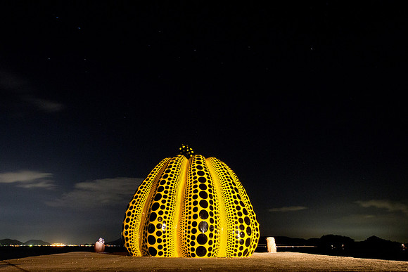 Yayoi Kusama at Naoshima at night